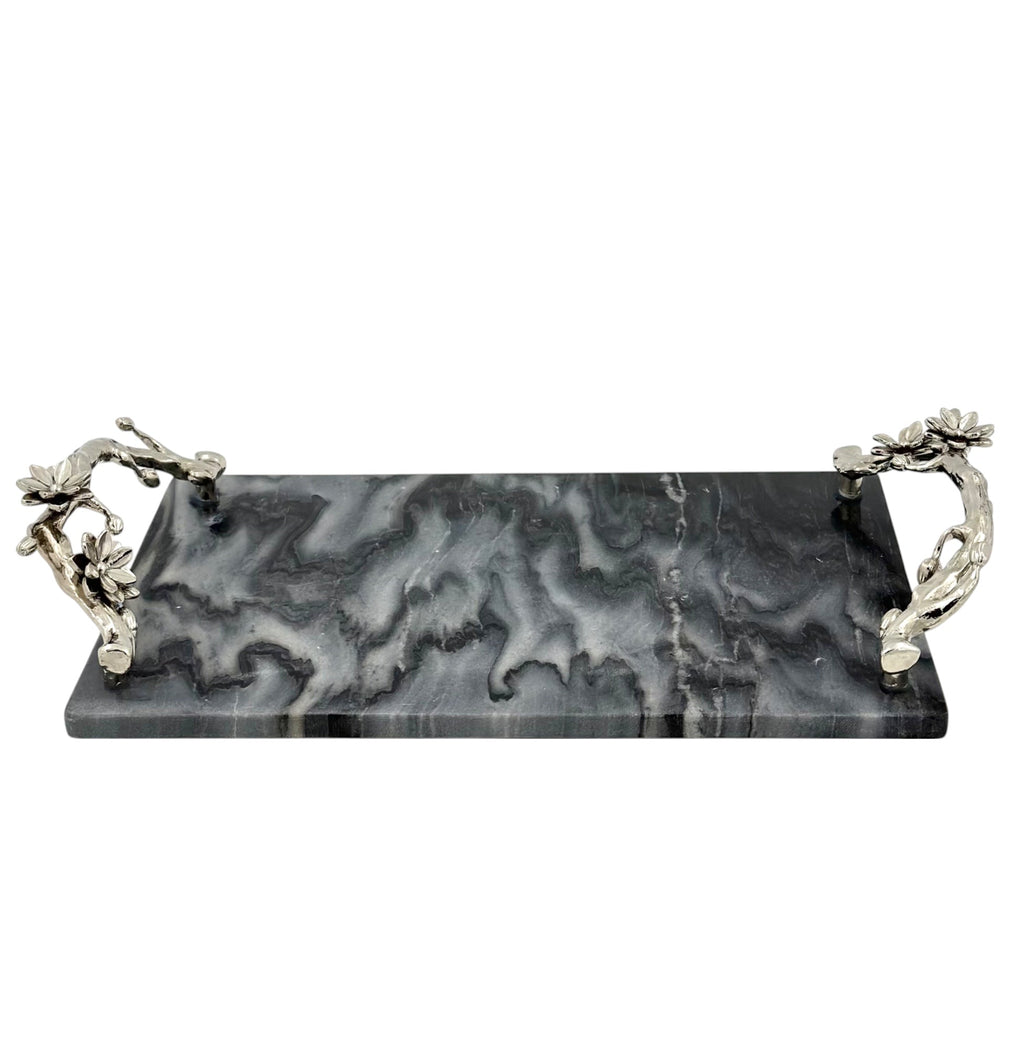 Black Marble Tray with Gilded Floral Handles
