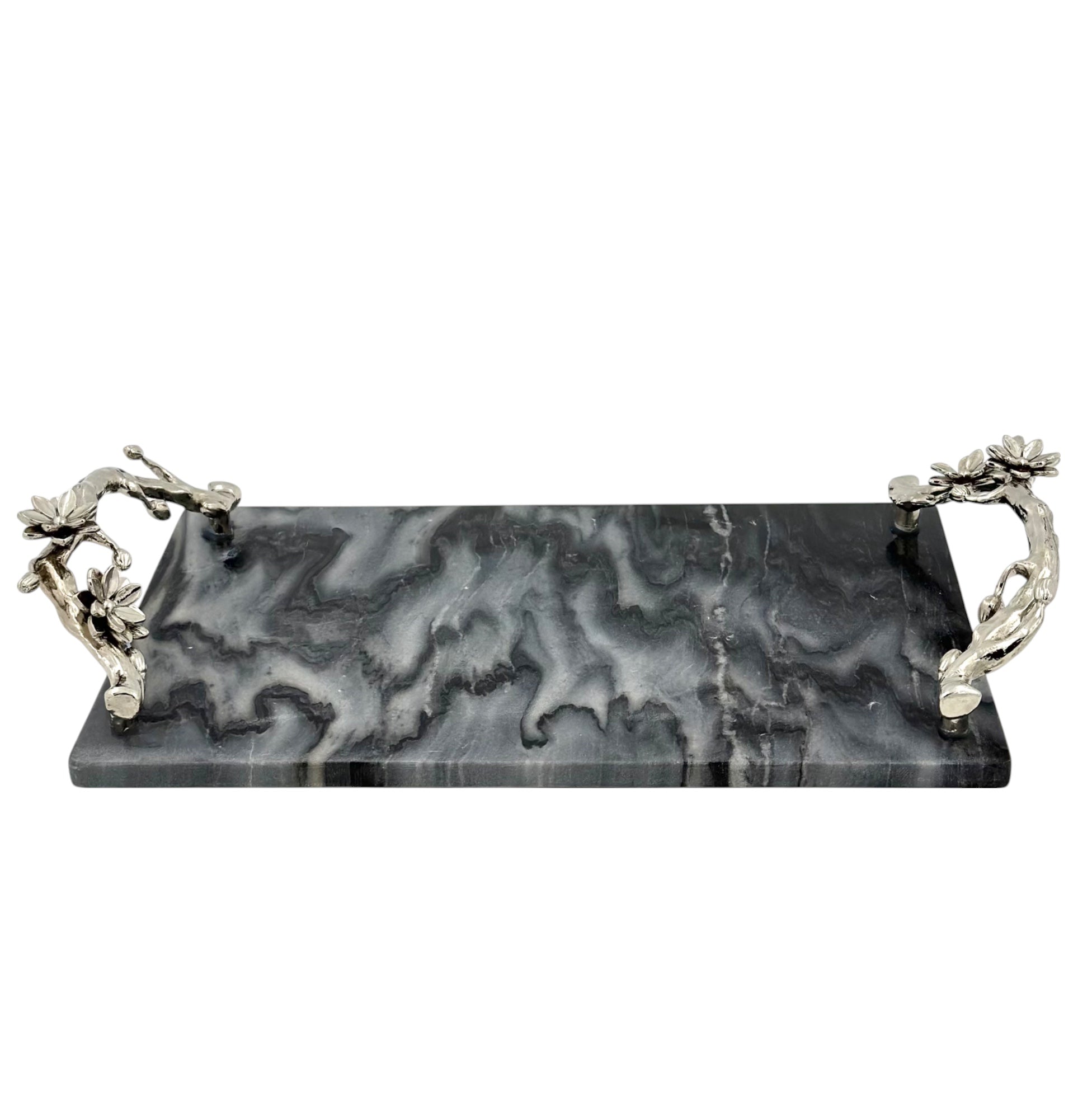 Black Marble Tray with Gilded Floral Handles