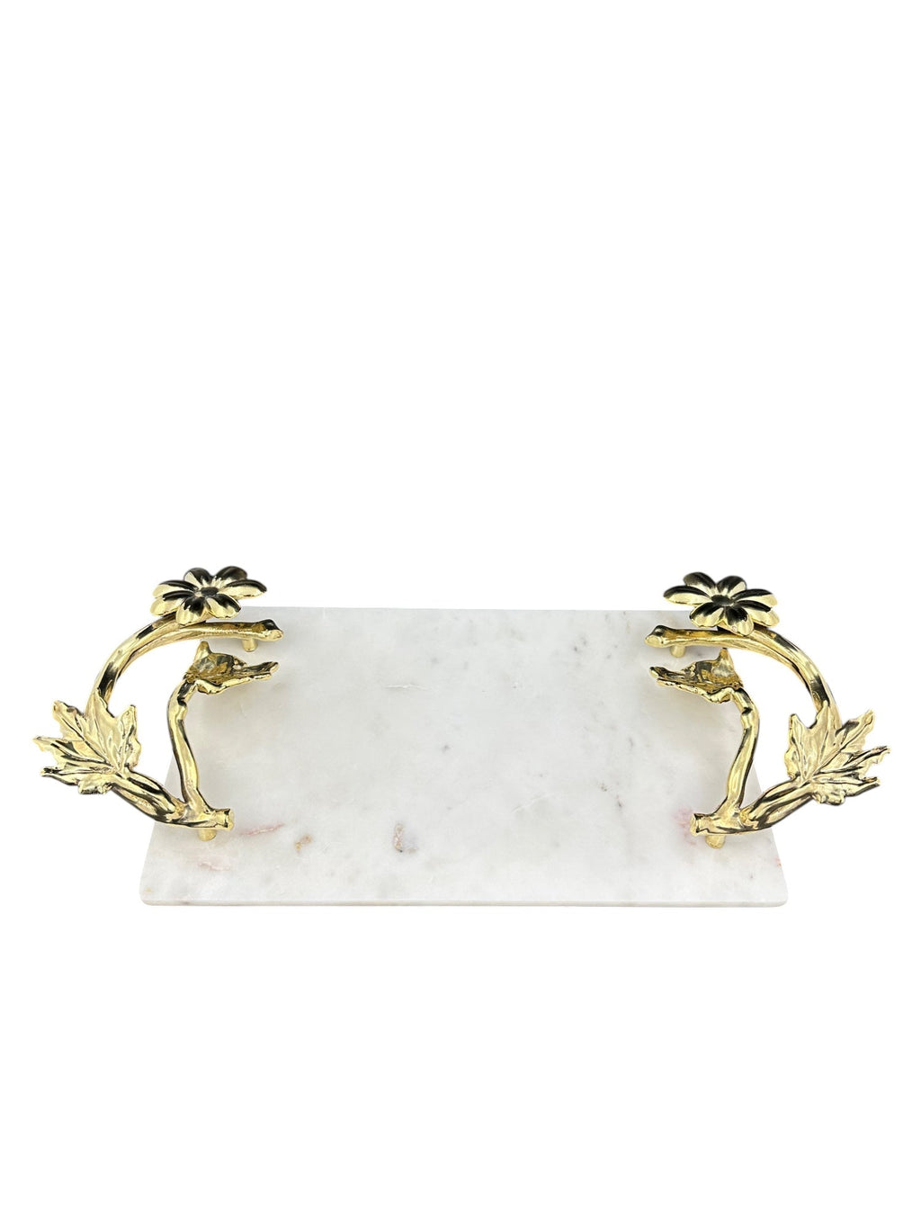 White Marble Tray with Gilded Floral Handles