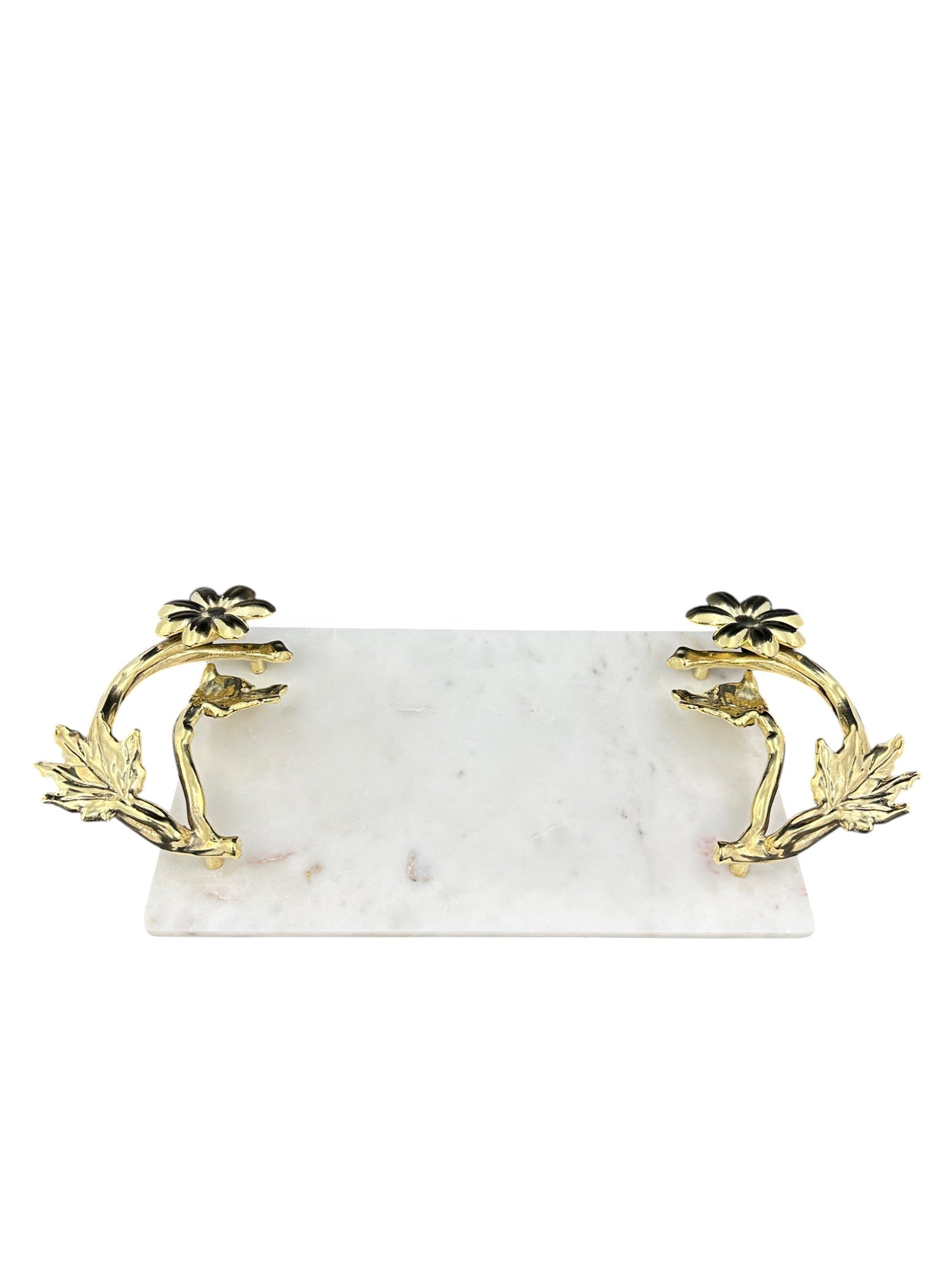 White Marble Tray with Gilded Floral Handles