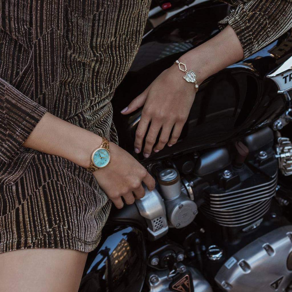 Just Cavalli Women's Gold Stainless Steel Watch, Turquoise Dial | Jc1l259m0065