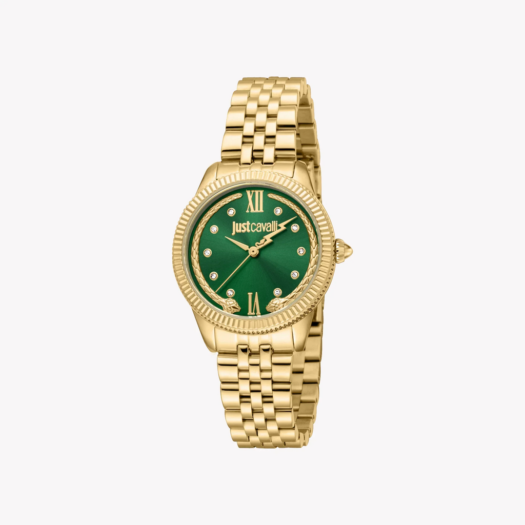 Just Cavalli Women's Gold Alloy Steel Watch, Green Dial | Jc1l315m0065