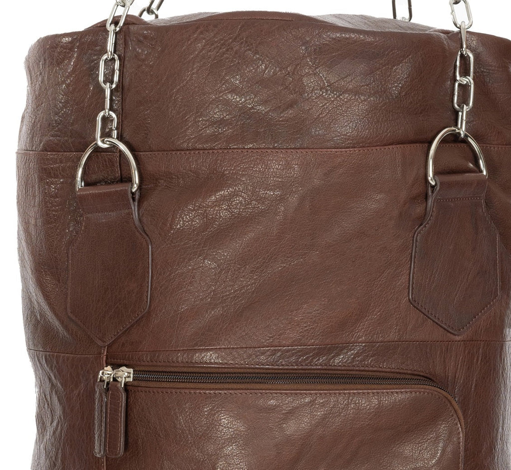 K0036BB | Boxing Bag Container made of Genuine Leather, full grain, ruffled - Dark Head Color - Polished Nickel Accessories. Dimensions: 35 x 35 x 120 cm - Packaging: Tnt bag