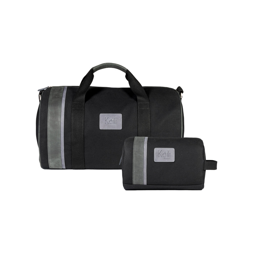 K2006AF | 100% Cotton Canvas /Wild Leather Travel Duffle Bag, full grain, Naked - Black color, zipper closure. Dimensions: 45 x 25 x 28 cm - Packaging: Tnt bag