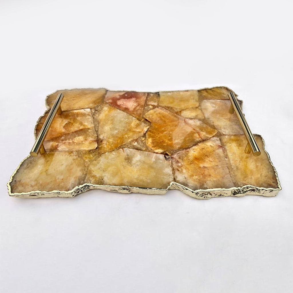 Large Golden Brown Agate Serving Tray With Brass Handles/Personalised Momentos/Sign Boards 10"x15"