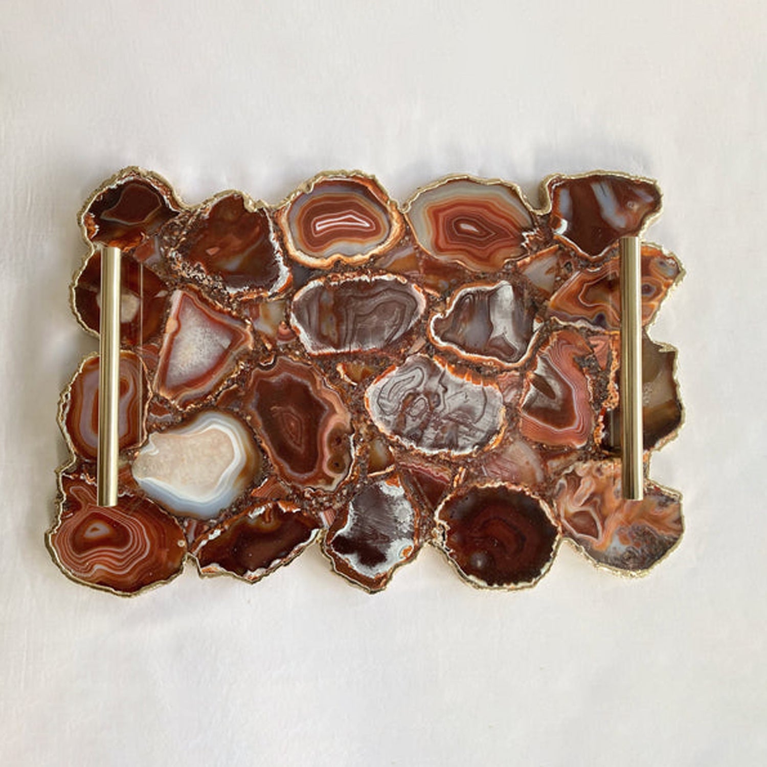 Large Red Agate Serving Tray With Plain Modern Brass Handles/Personalised Momentos/Sign Boards 10"x15"