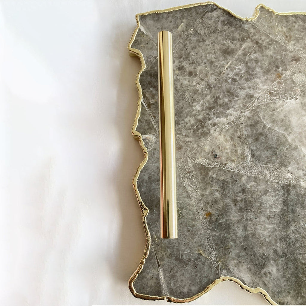 Large Smoky Grey Agate Serving Tray With Plain Modern Brass Handles/Personalised Momentos/Sign Boards 10"x15"