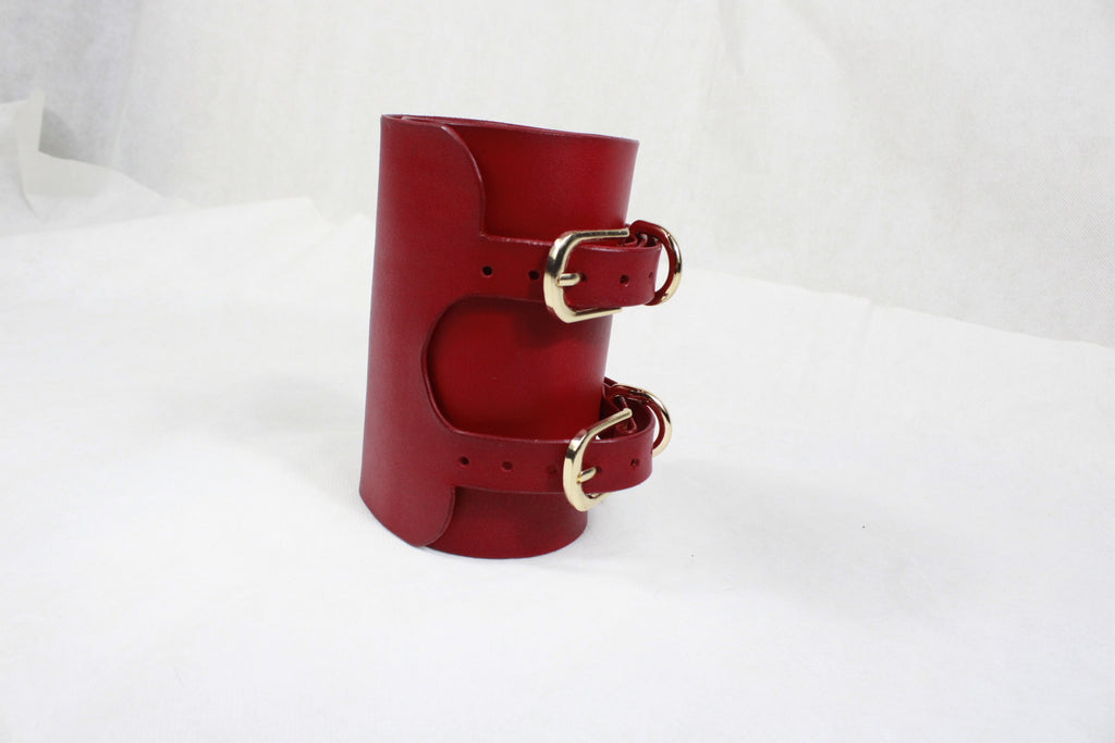 Bondage Cuffs Wide Red Leather Submissive Wrist Restraints BDSM