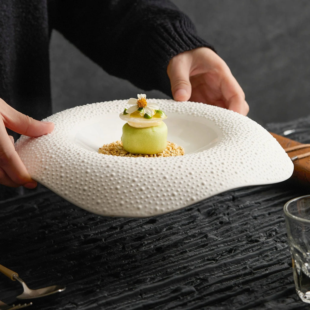 Handcrafted Porcelain Plate with Sesame Grain Texture – Fine Dining Collection-2
