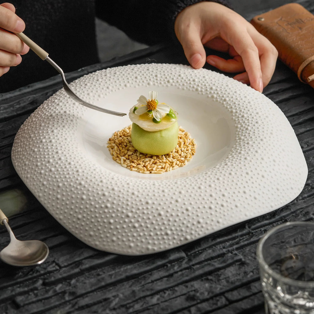 Handcrafted Porcelain Plate with Sesame Grain Texture – Fine Dining Collection-1