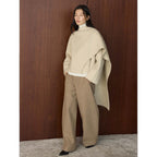 Faux Wool Double-Faced Coat Women's Winter Fashion  Asymmetric Lapel Irregular Loose Fit Warm Outerwear