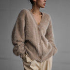 New Knit Cardigan Loose Oversized Autumn Winter Long Sleeve V-Neck Outerwear Sweater Women Fake Mink