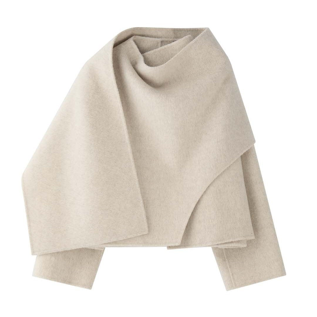 Faux Wool Double-Faced Coat Women's Winter Fashion  Asymmetric Lapel Irregular Loose Fit Warm Outerwear
