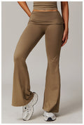 Brushed Foldover High-Waist Ruched Flared Yoga Pants