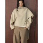 Faux Wool Double-Faced Coat Women's Winter Fashion  Asymmetric Lapel Irregular Loose Fit Warm Outerwear