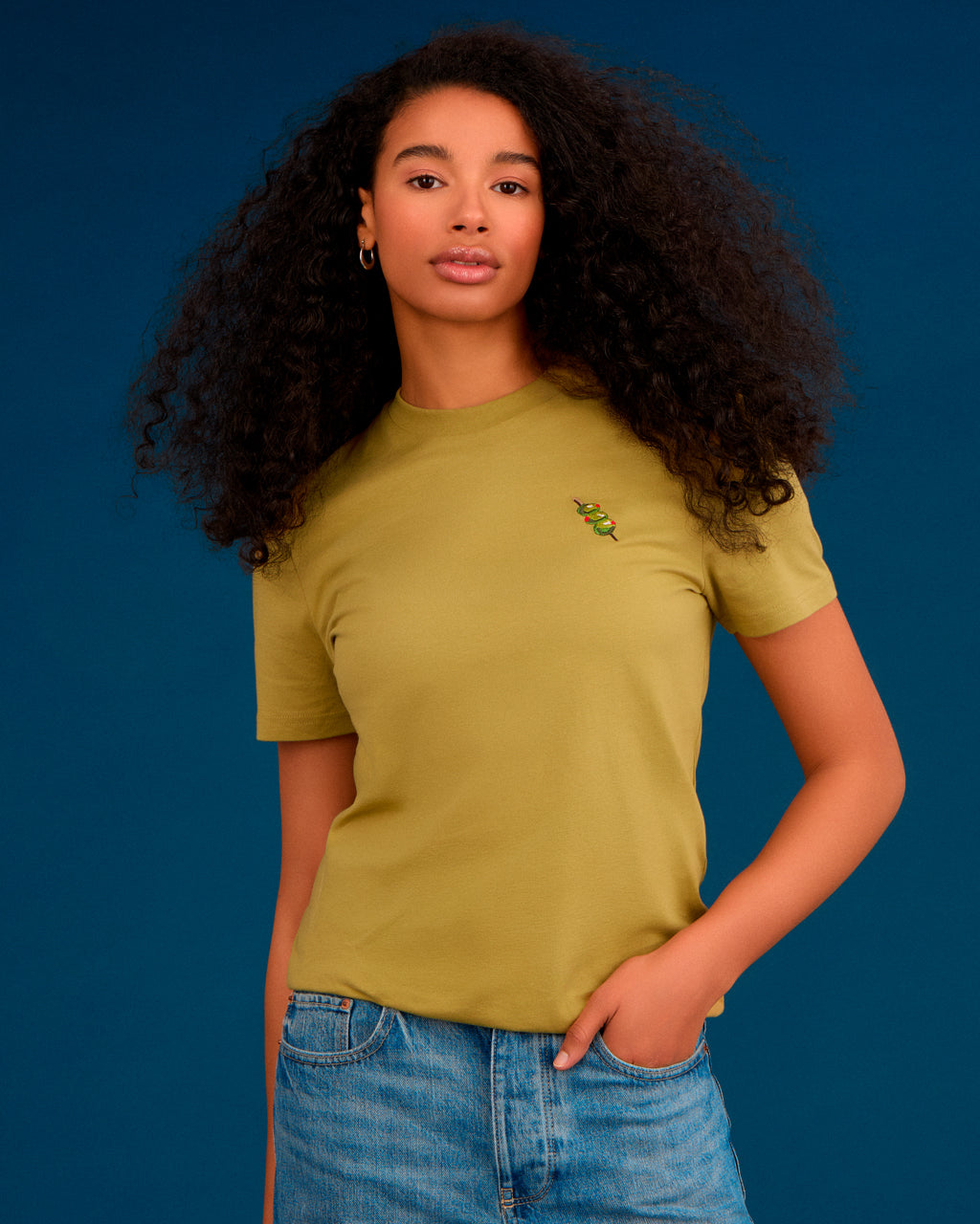 Olives Embroidered Organic Cotton T-Shirt Green