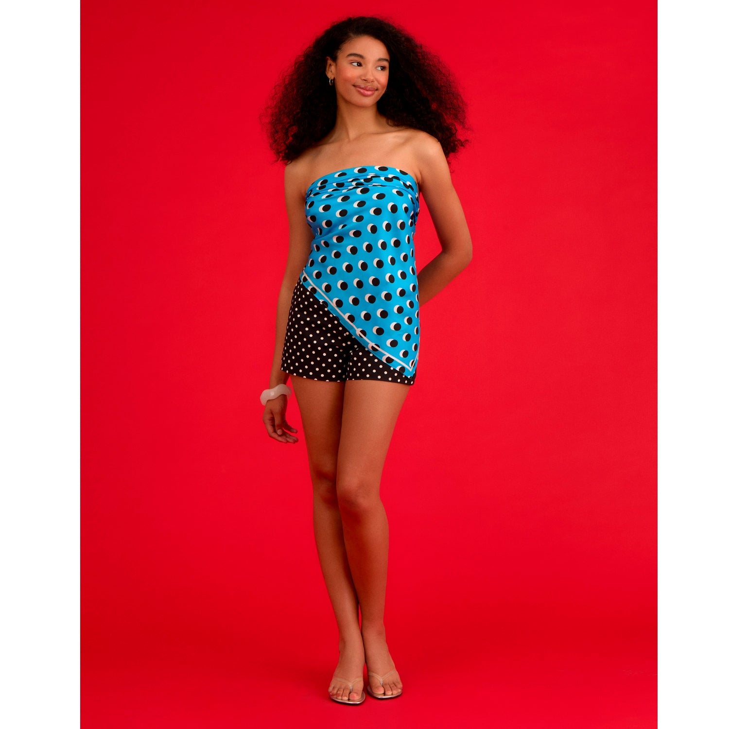 Oversized Polka Dot Silk Scarf Blue