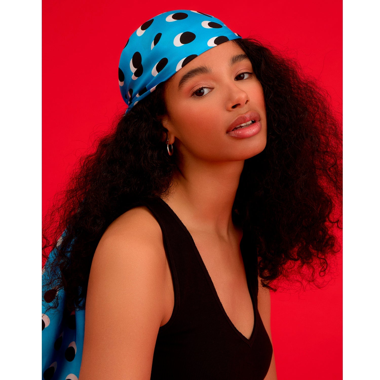 Oversized Polka Dot Silk Scarf Blue