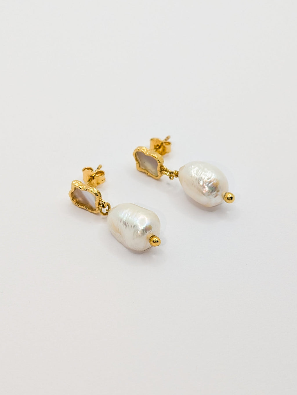 Gold Shelly Textured Mother of Pearl Drop Earrings