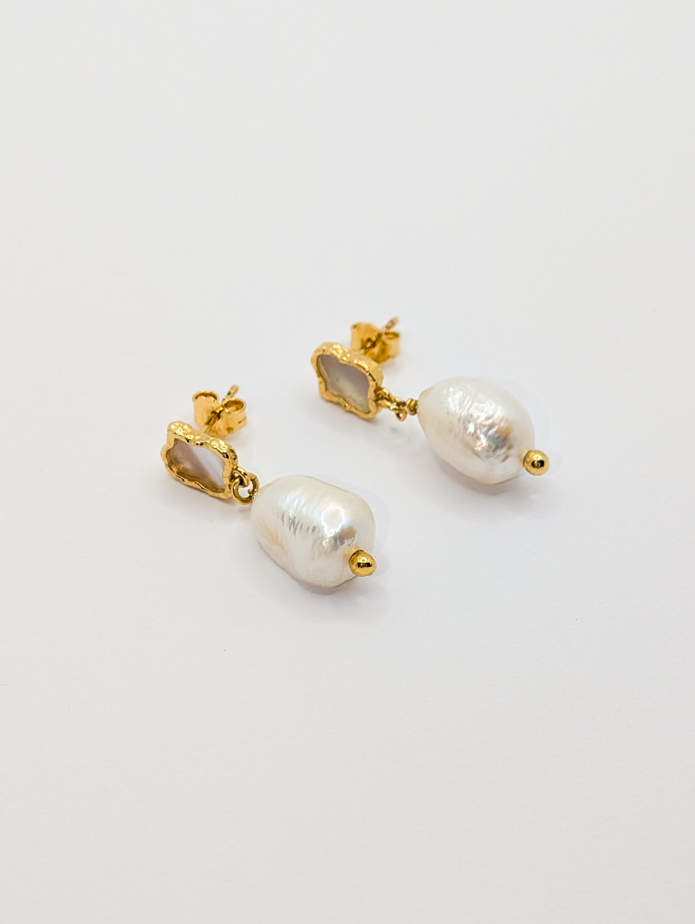 Gold Shelly Textured Mother of Pearl Drop Earrings