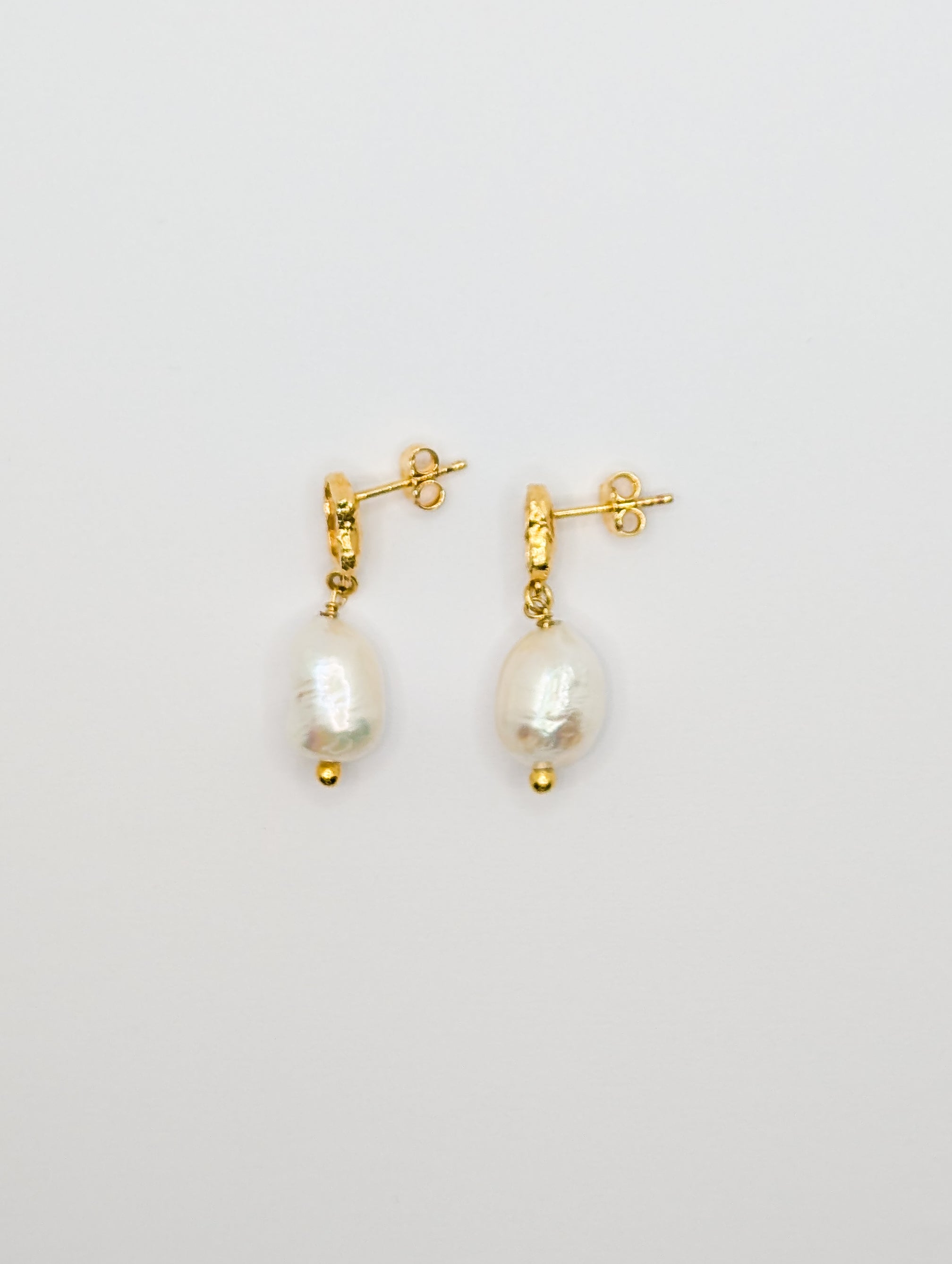 Gold Shelly Textured Mother of Pearl Drop Earrings