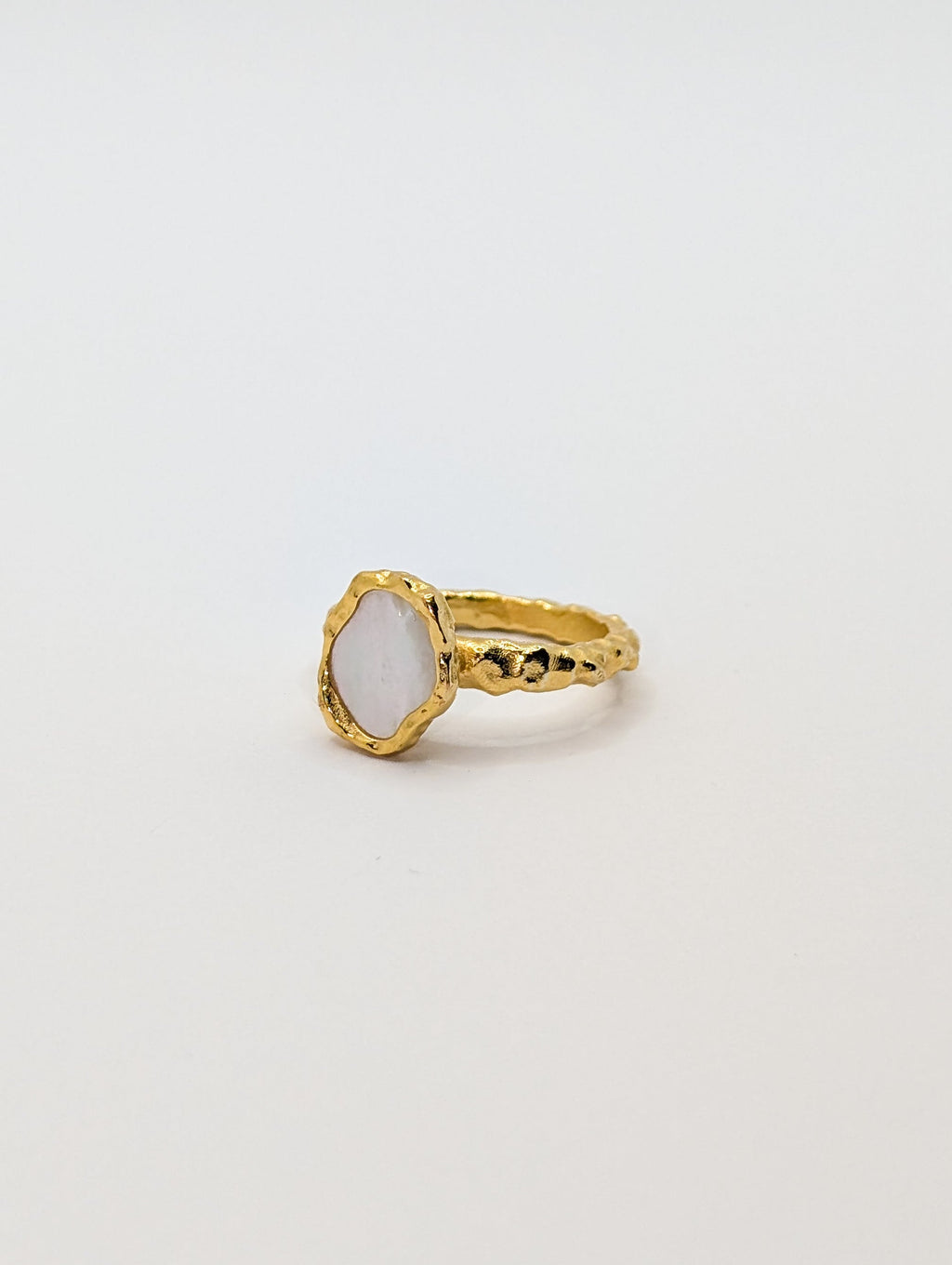 Gold Shelly Mother of Pearl Textured Bezel Ring
