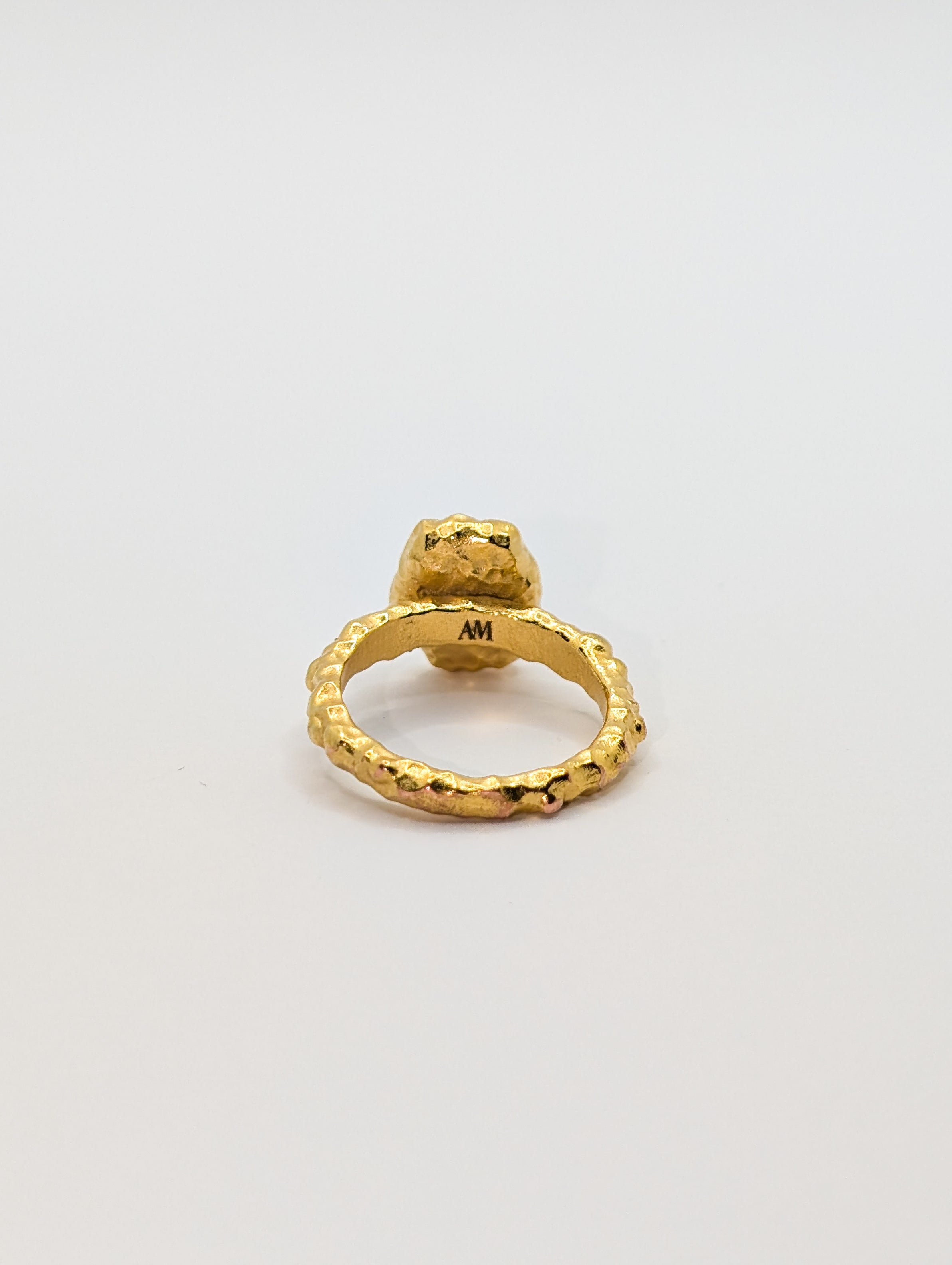 Gold Shelly Mother of Pearl Textured Bezel Ring