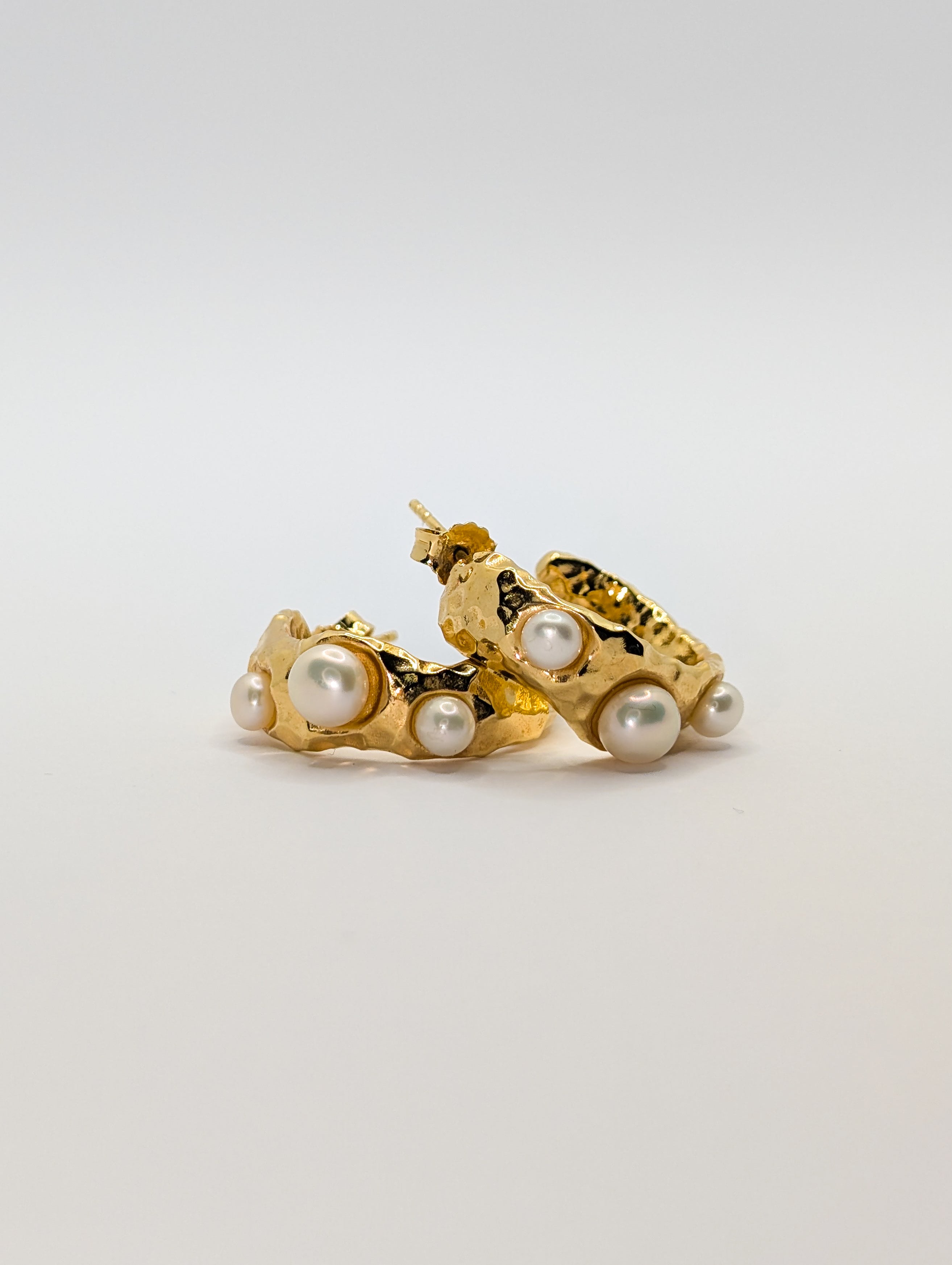Gold Coral Textured Pearl Chunky Hoop Earrings