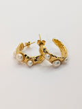 Gold Coral Textured Pearl Chunky Hoop Earrings