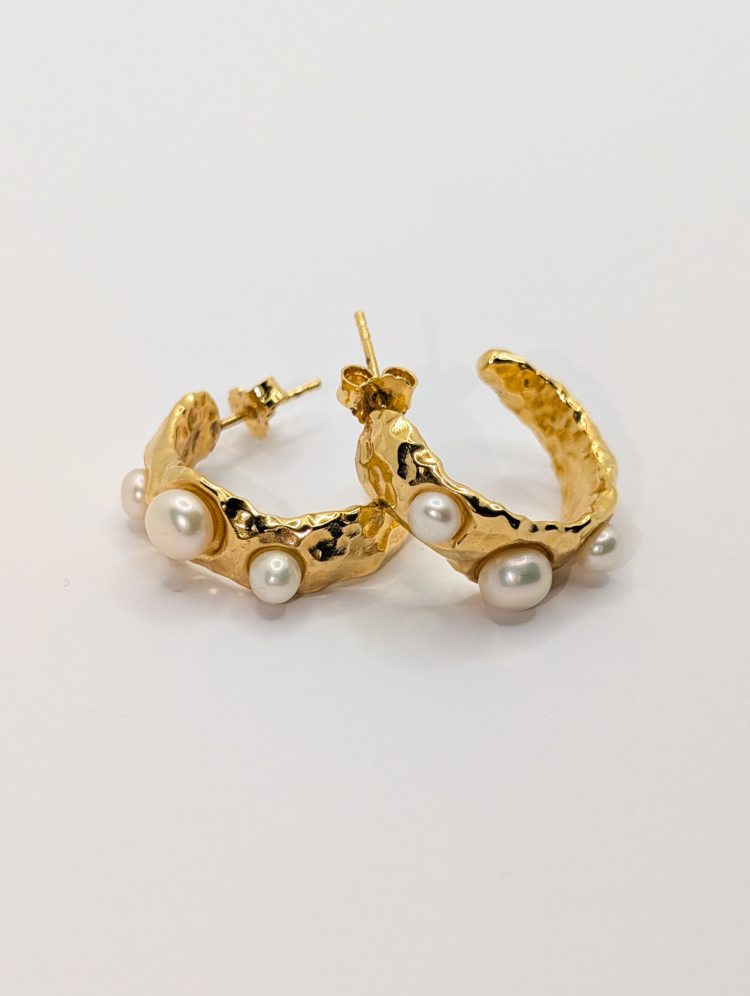 Gold Coral Textured Pearl Chunky Hoop Earrings