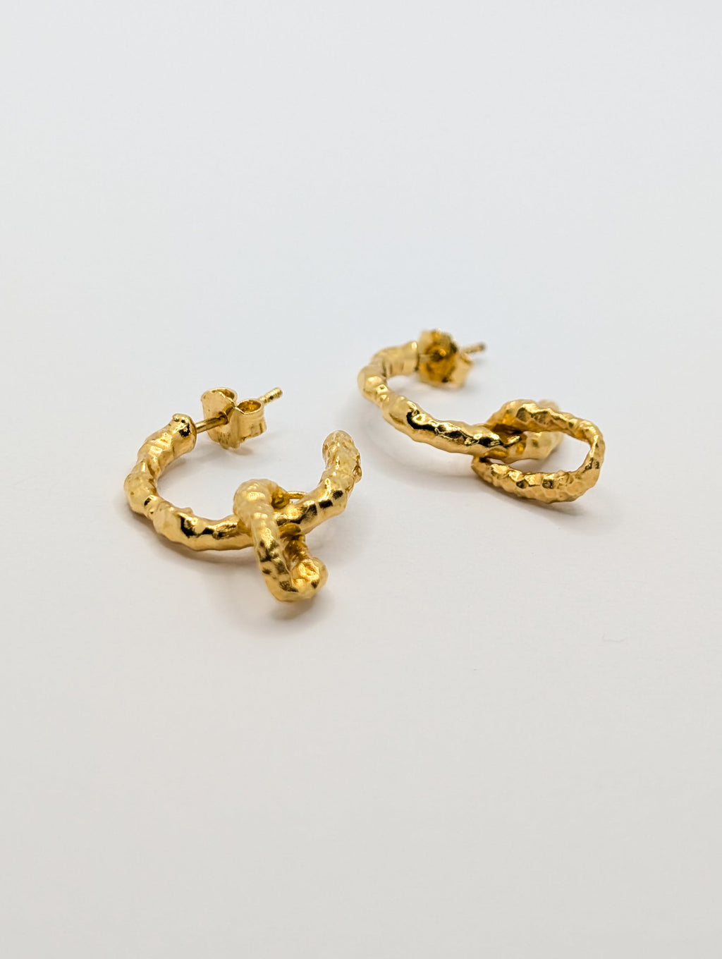 Gold Sandy Textured Charm Hoop Earrings