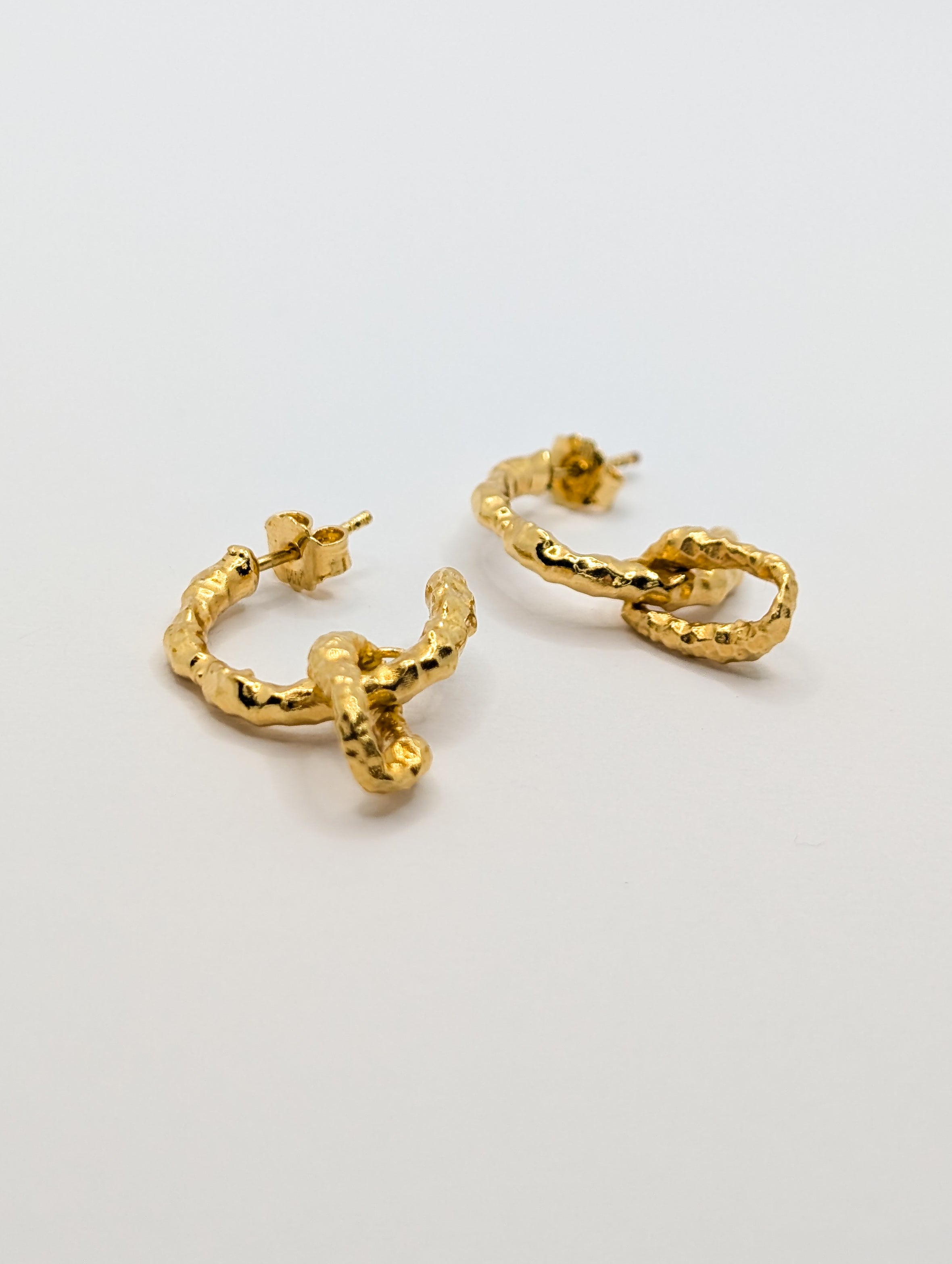 Gold Sandy Textured Charm Hoop Earrings