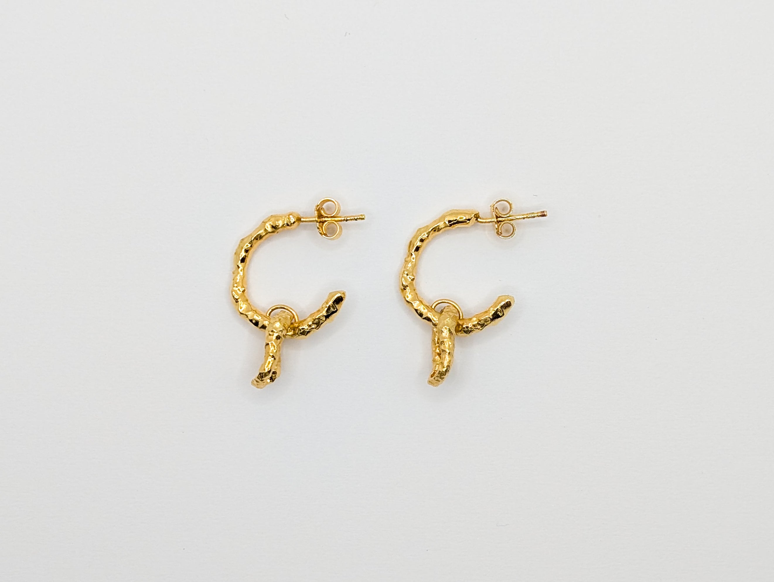 Gold Sandy Textured Charm Hoop Earrings