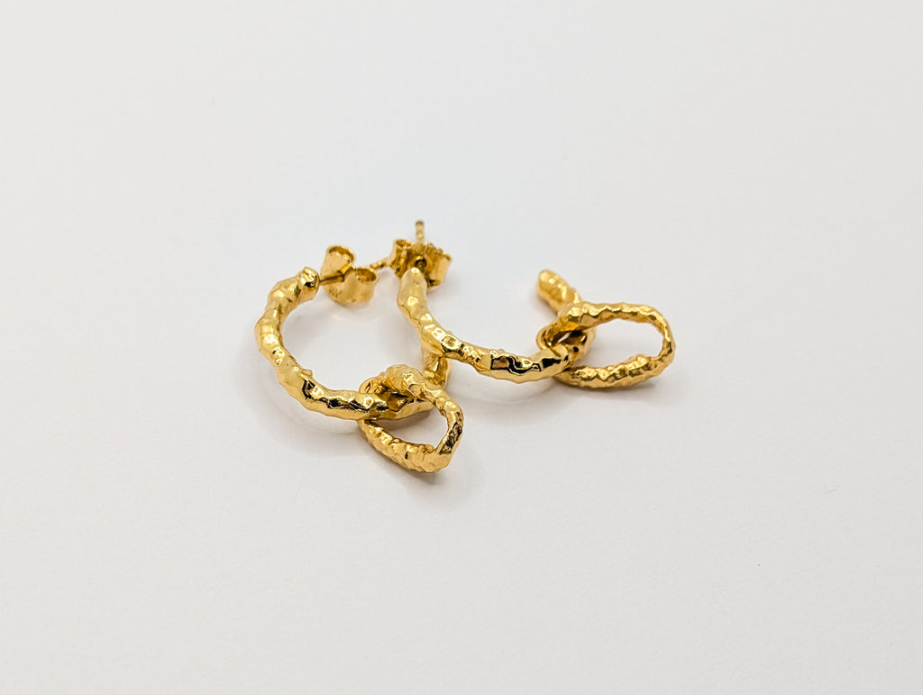 Gold Sandy Textured Charm Hoop Earrings