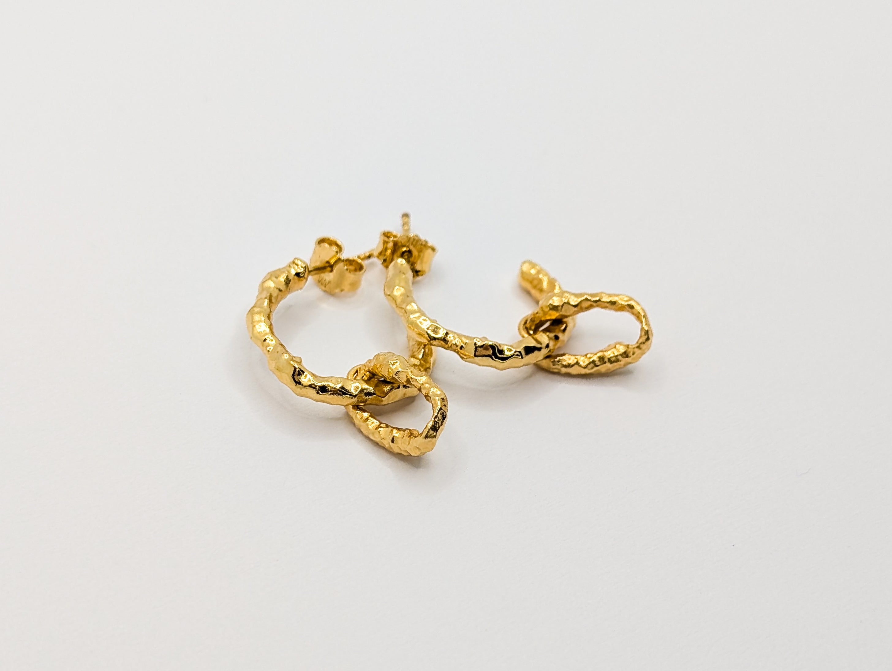 Gold Sandy Textured Charm Hoop Earrings