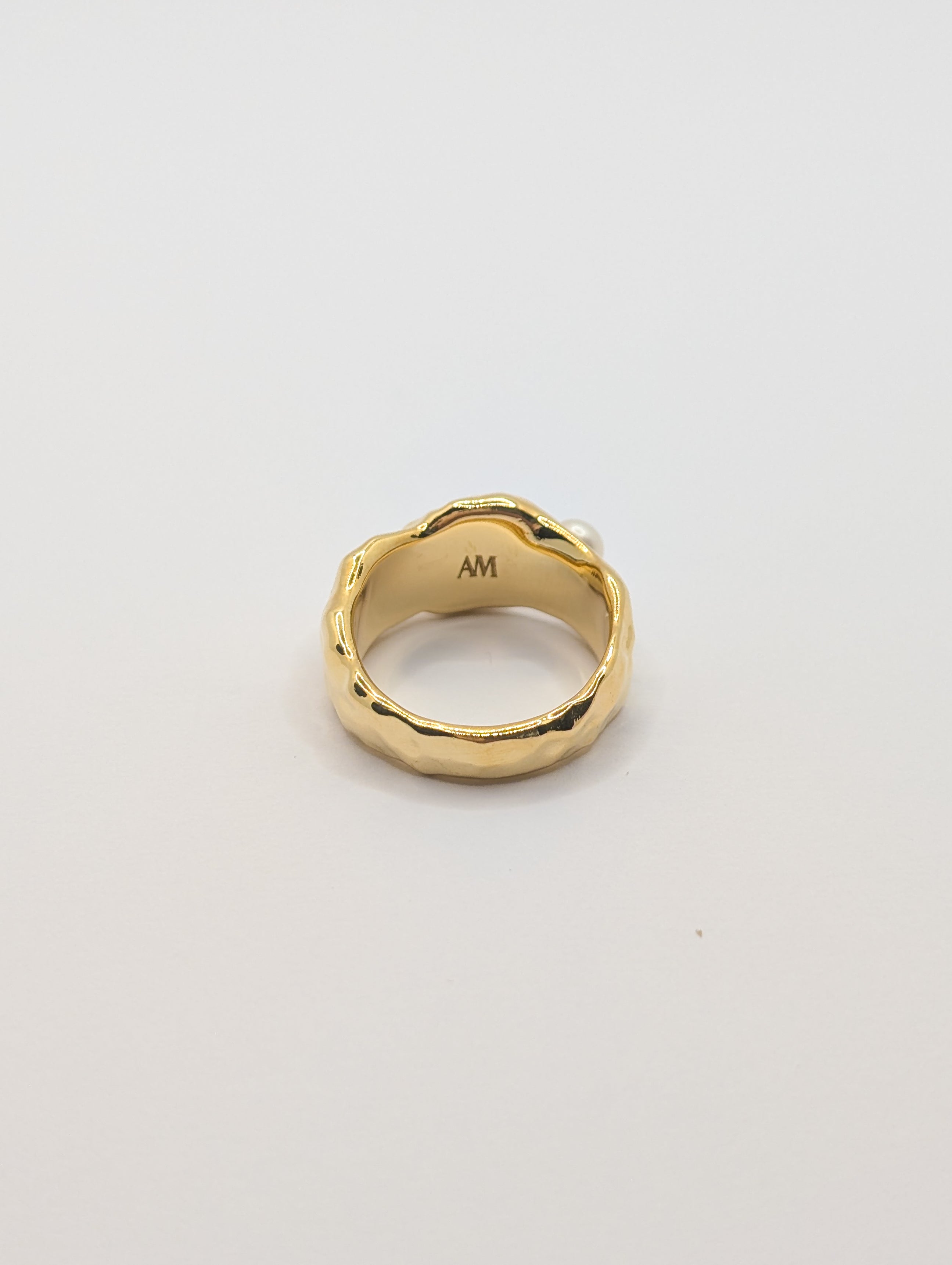 Gold Coral Textured Chunky Pearl Ring