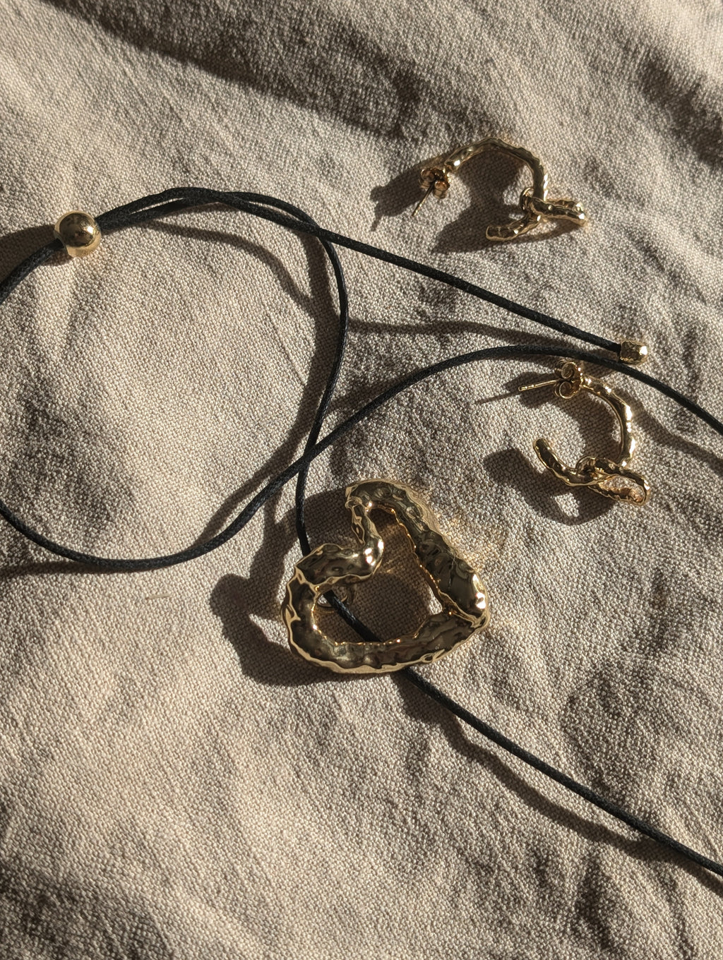 Gold Sandy Textured Charm Hoop Earrings