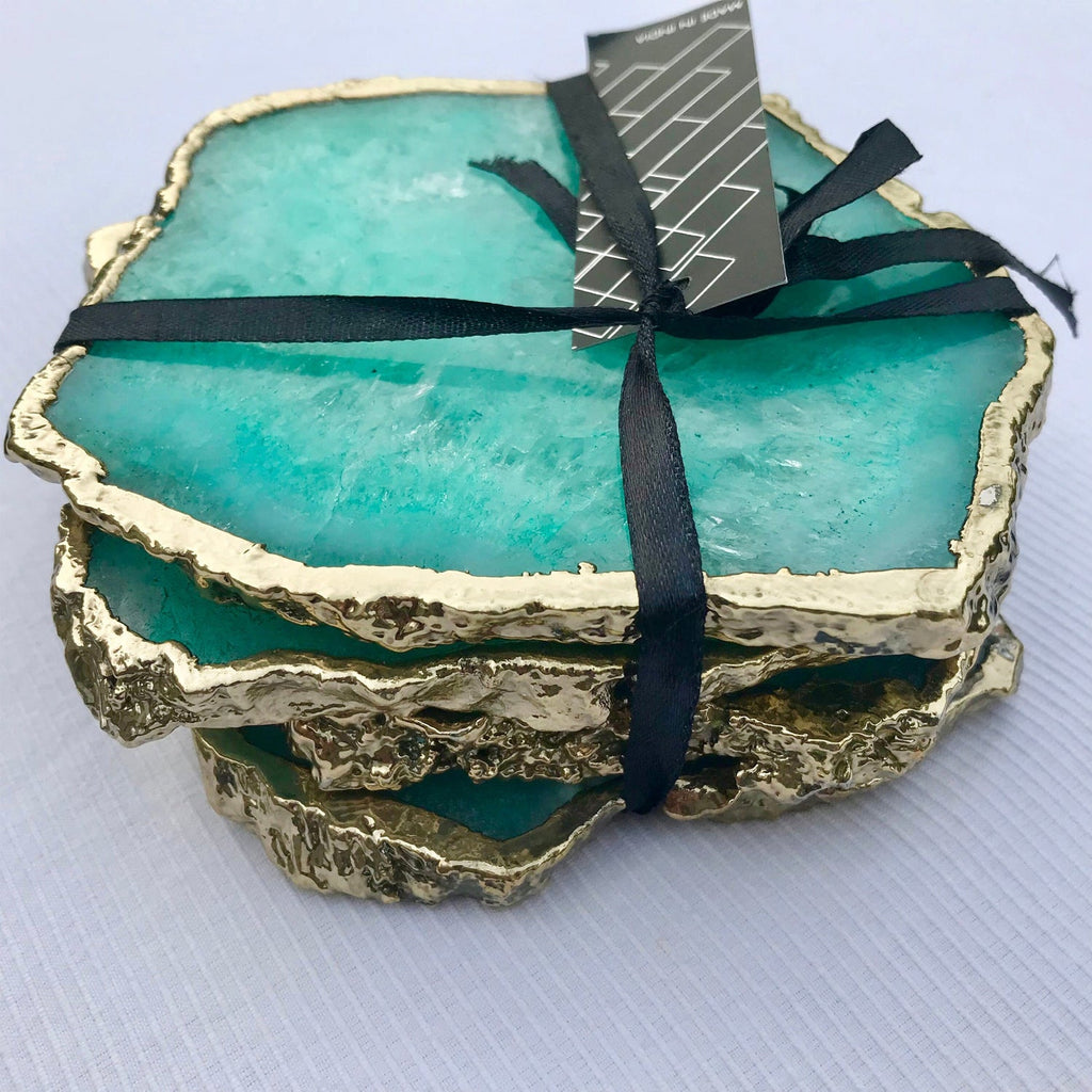 Aqua Agate - Set of 4 Large Coasters/Personalised Momentos