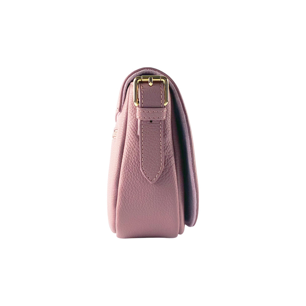 RB1002AZ | Made in Italy Genuine Leather Shoulder Bag with Removable Leather Shoulder Strap and Shiny Gold Metal Buckle Attachments - Antique Pink Color - Size: 26 x 20 x 10 cm.