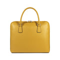 RB1019AR | Made in Italy Genuine Leather Unisex Business Briefcase with removable shoulder strap. Shiny Nickel metal snap hook attachments - Mustard color - Dimensions: cm 37 x 29 x 6.5