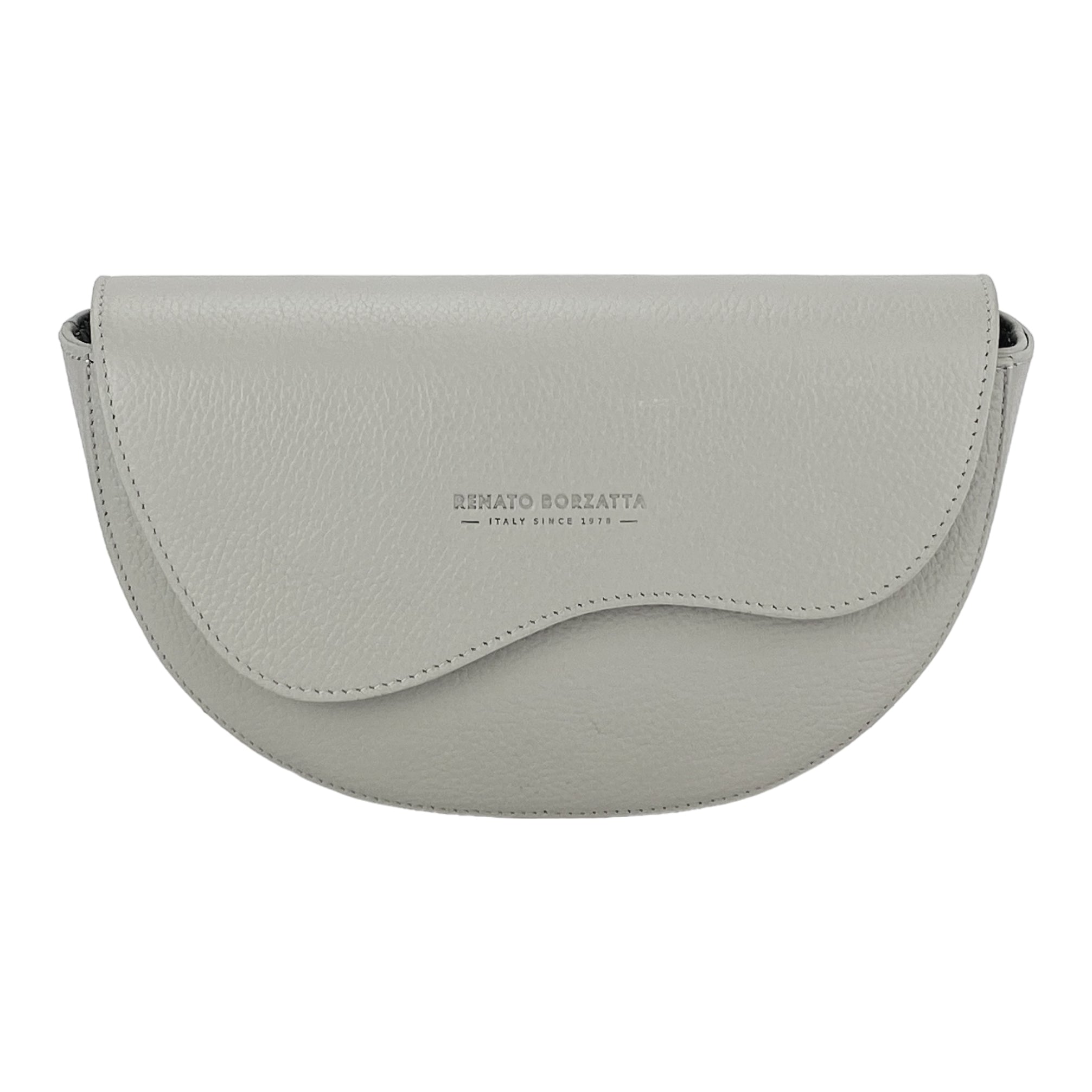 RB1027BO | Women's Rounded Bandolier Bag in Genuine Leather Made in Italy. Removable and adjustable leather shoulder strap. Polished Nickel hardware - Ice color - Dimensions: 25 x 15 x 9 cm.