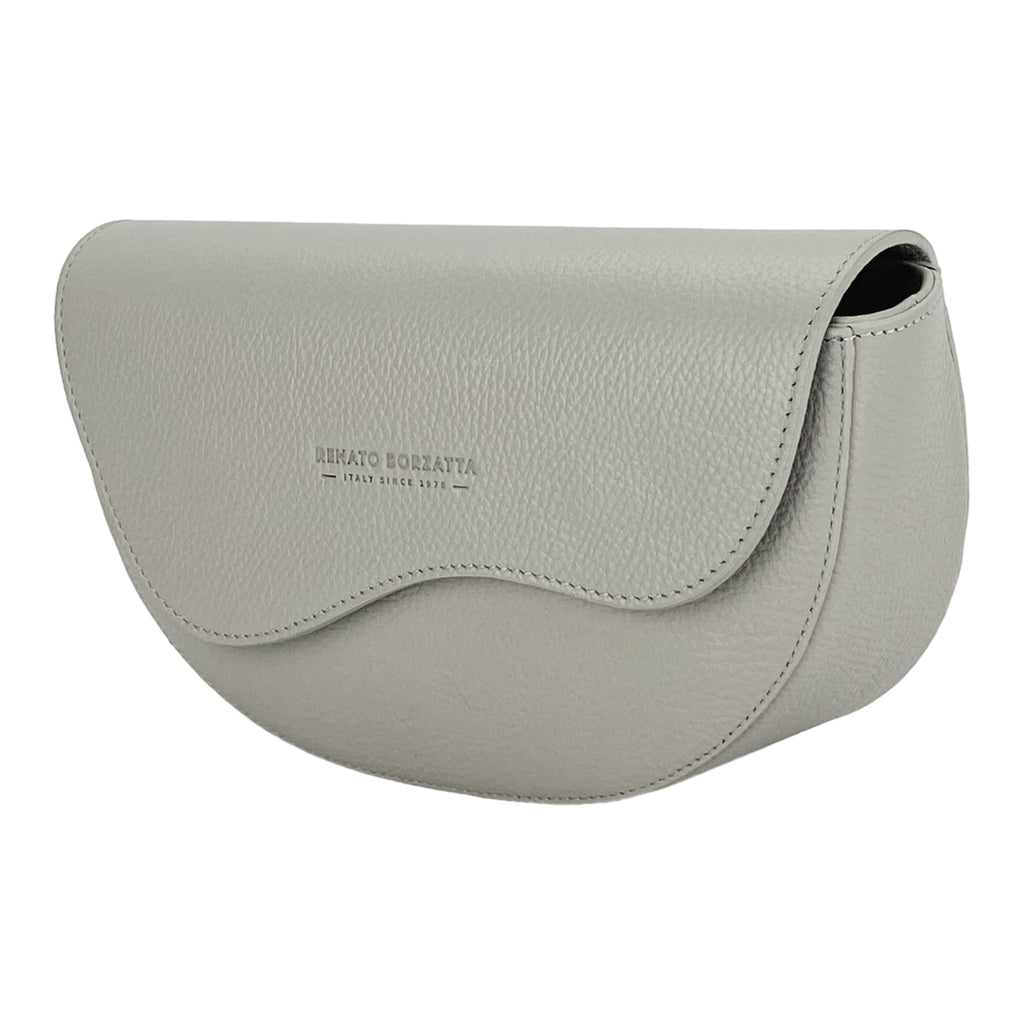 RB1027BO | Women's Rounded Bandolier Bag in Genuine Leather Made in Italy. Removable and adjustable leather shoulder strap. Polished Nickel hardware - Ice color - Dimensions: 25 x 15 x 9 cm.