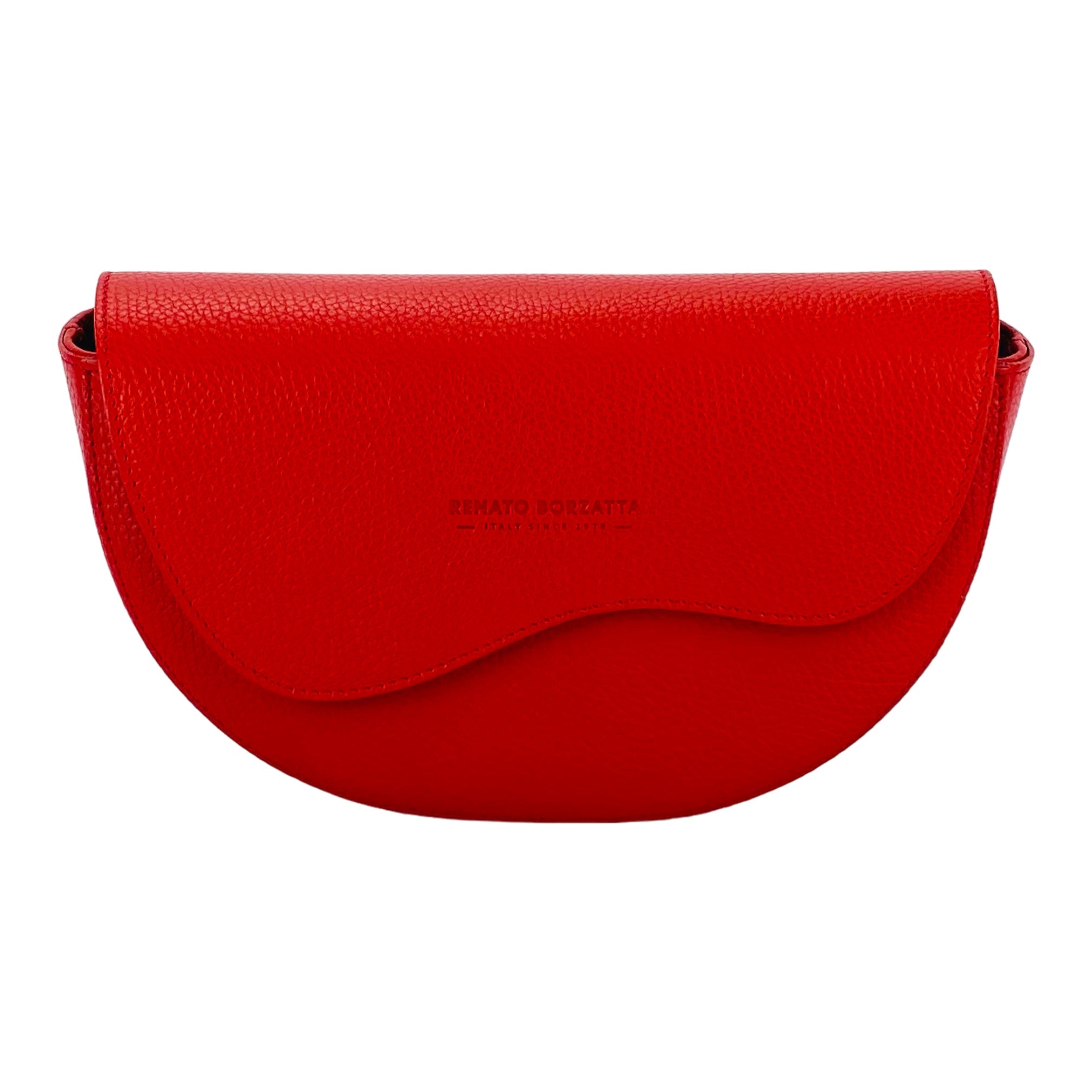 RB1027V | Women's Rounded Bandolier Bag in Genuine Leather Made in Italy. Removable and adjustable leather shoulder strap. Shiny Nickel hardware - Red color - Dimensions: 25 x 15 x 9 cm.