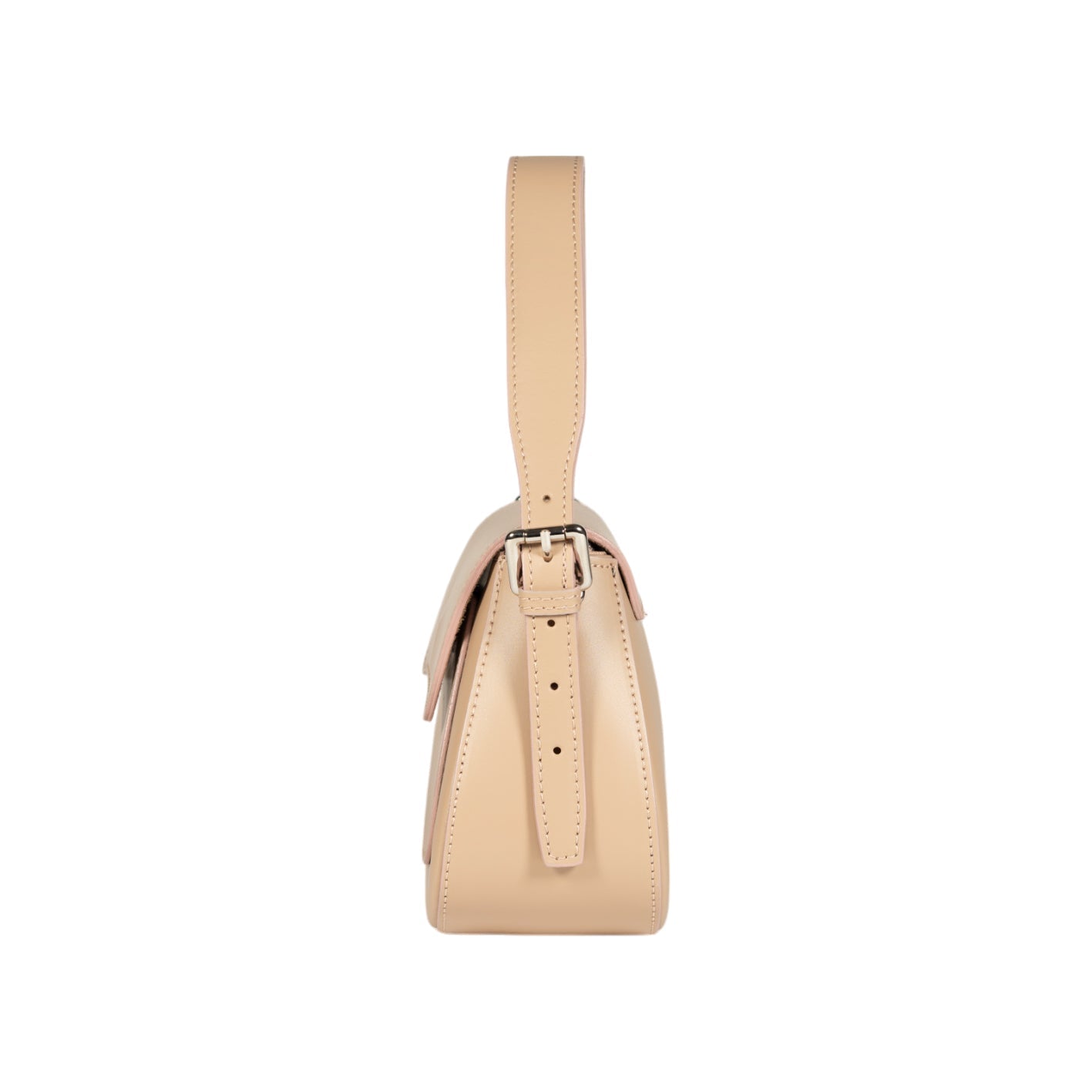 RB1030AL | EMMA Women's Shoulder Bag with flap in Genuine Leather Made in Italy. Shiny Silver metal hardware - Beige color - Dimensions: 24 x 18 x 9 cm + 14.5 (Handle light)