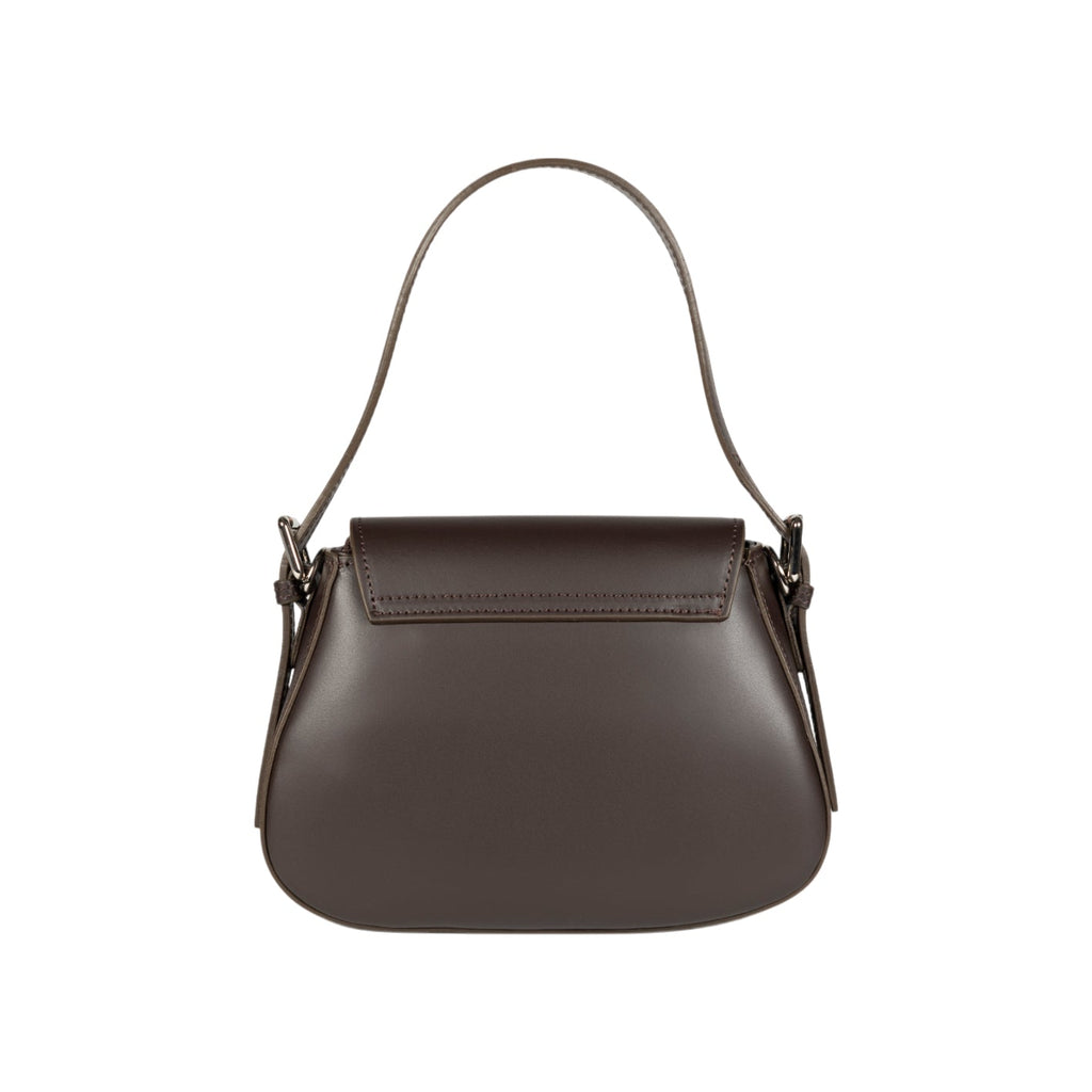 RB1030B | EMMA Women's Shoulder Bag with flap in Genuine Leather Made in Italy. Polished Silver metal hardware - Dark Head color - Dimensions: 24 x 18 x 9 cm + 14.5 (Handle light)