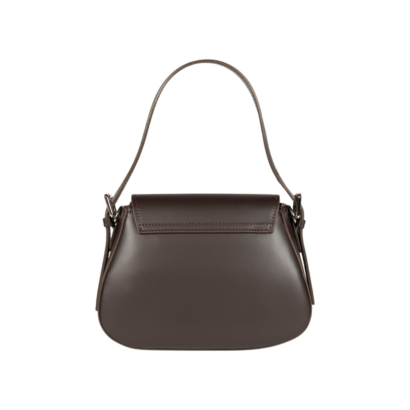 RB1030B | EMMA Women's Shoulder Bag with flap in Genuine Leather Made in Italy. Polished Silver metal hardware - Dark Head color - Dimensions: 24 x 18 x 9 cm + 14.5 (Handle light)