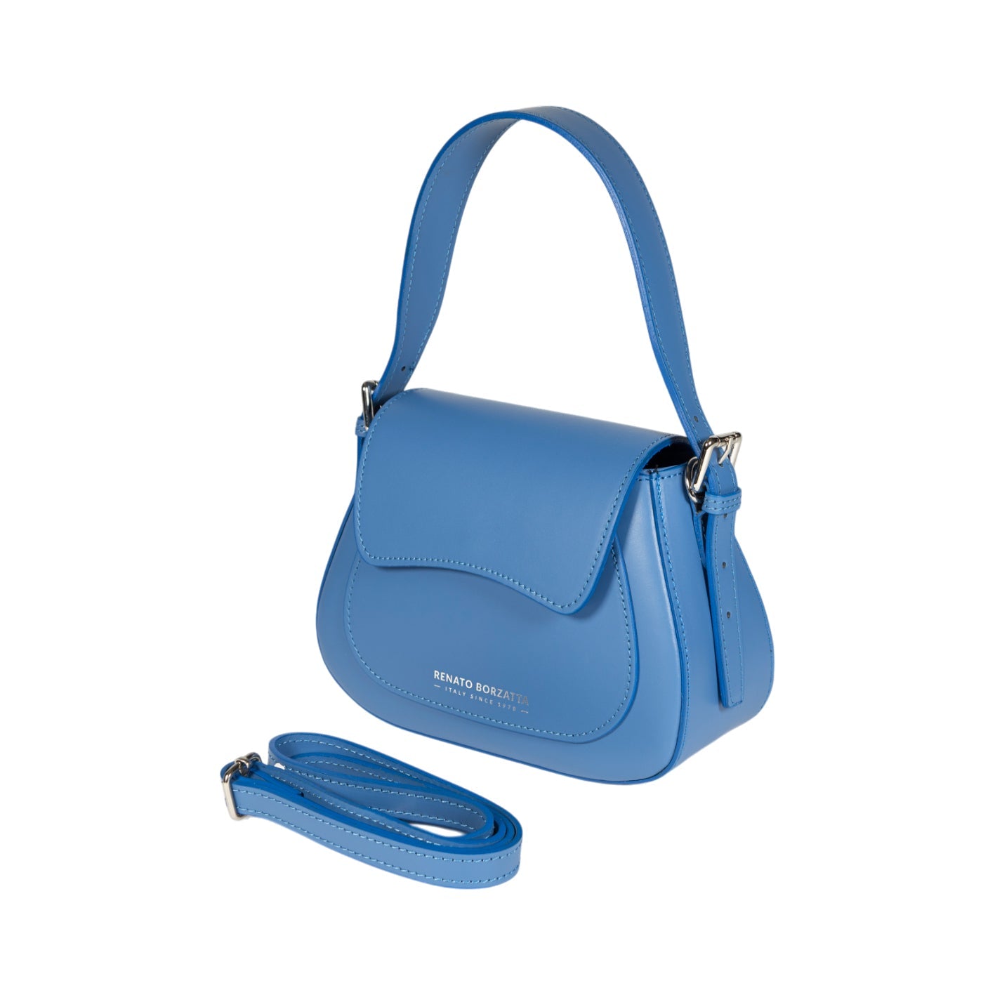 RB1030CP | EMMA Women's Shoulder Bag with flap in Genuine Leather Made in Italy. Shiny Silver metal hardware - Wisteria color - Dimensions: 24 x 18 x 9 cm + 14.5 (Handle light)