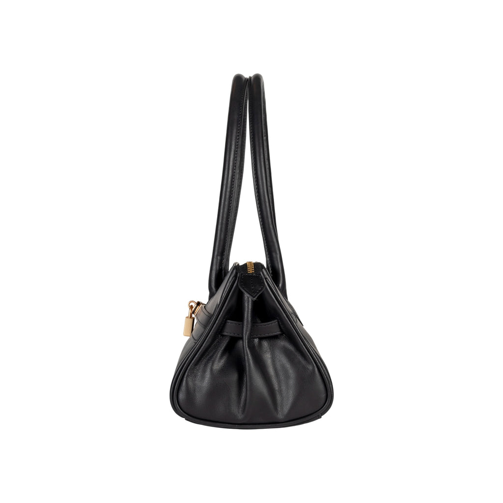 RB1033A | ARIANNA Women's Shoulder Bag in Soft Genuine Sauvage Leather Made in Italy. Matte Gold Metal Accessories. Color: Black. Dimensions: 34 x 15 x 16 + 20 cm (handle drop)