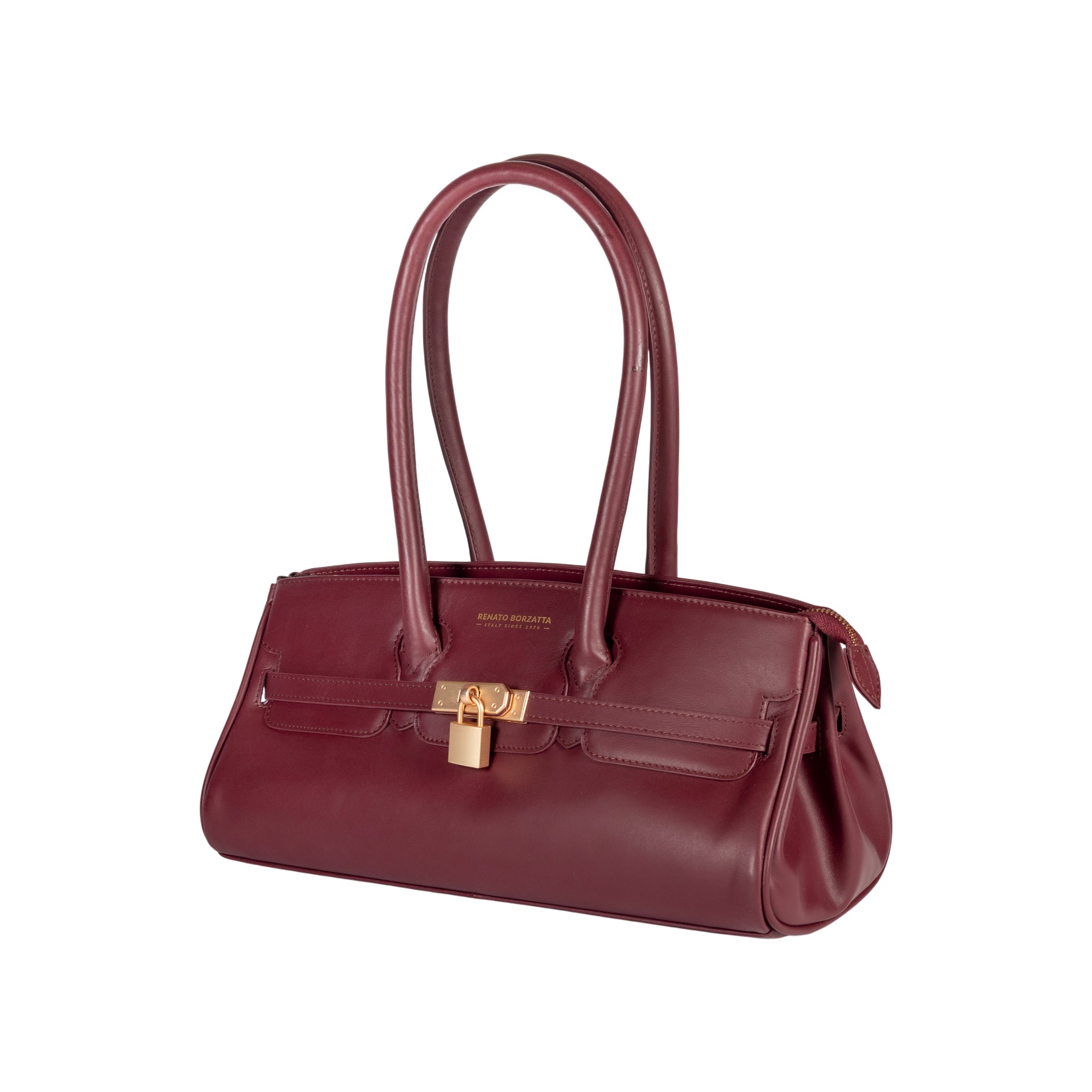 RB1033X | ARIANNA Women's Shoulder Bag in Soft Genuine Sauvage Leather Made in Italy. Matte Gold Metal Accessories. Bordeaux Color. Dimensions: 34 x 15 x 16 + 20 cm (Handle Drop)