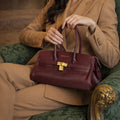 RB1033X | ARIANNA Women's Shoulder Bag in Soft Genuine Sauvage Leather Made in Italy. Matte Gold Metal Accessories. Bordeaux Color. Dimensions: 34 x 15 x 16 + 20 cm (Handle Drop)